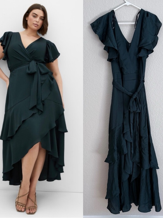 City Chic Dresses & Skirts - City Chic Plus Size Flirty Jen Maxi Dress green Ruffle Hem High Low